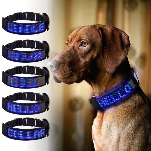 LED Dog Collar Light Flash Leopard Collar Puppy Night Safety Pet Rechargeable Programmable Scrolling Text Display Clearly Led